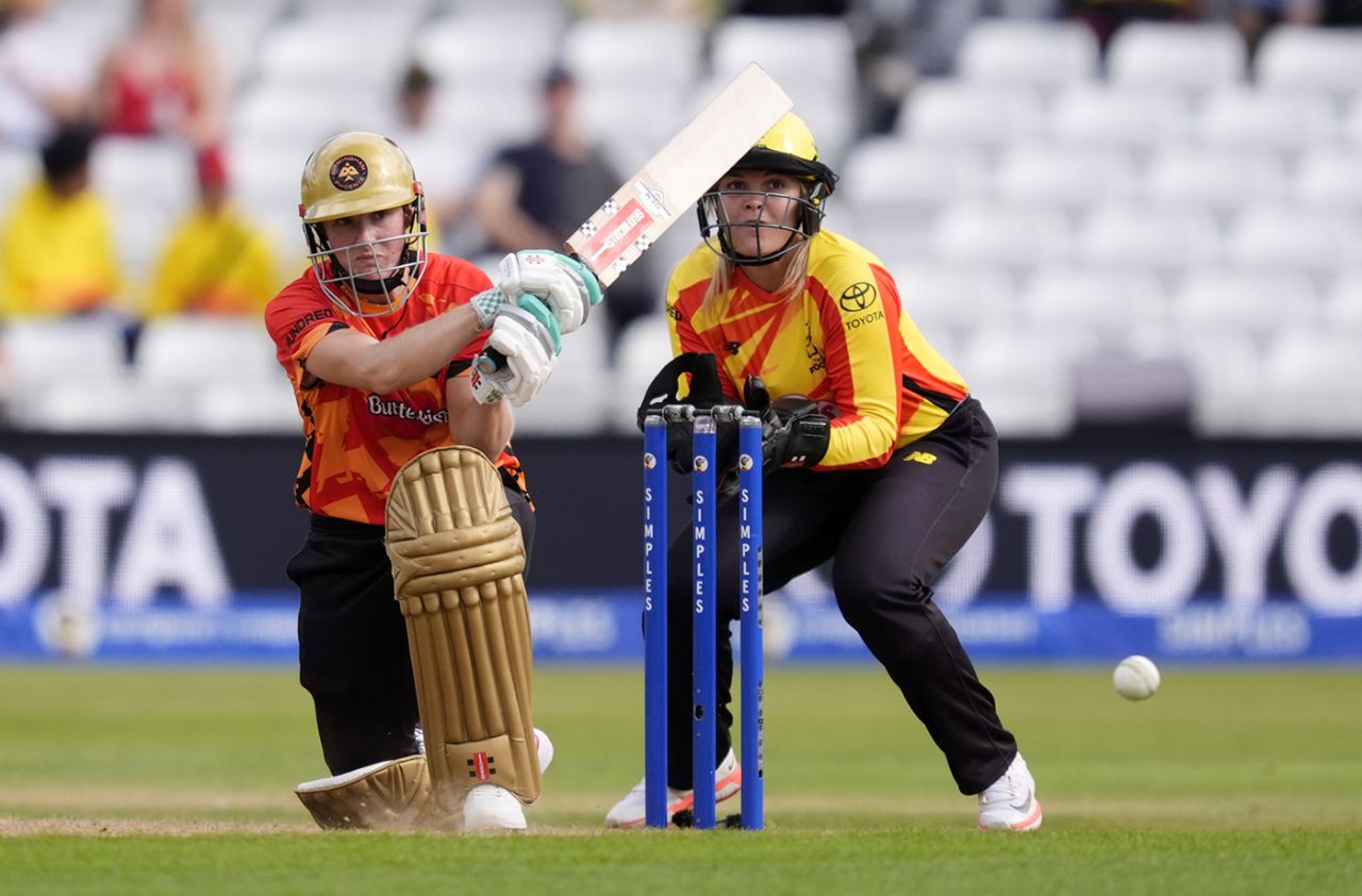 Emma Lamb on her way to a half-century, Women's Hundred, Trent Rockets vs Birmingham Phoenix, Trent Bridge, Wednesday August 27, 2025