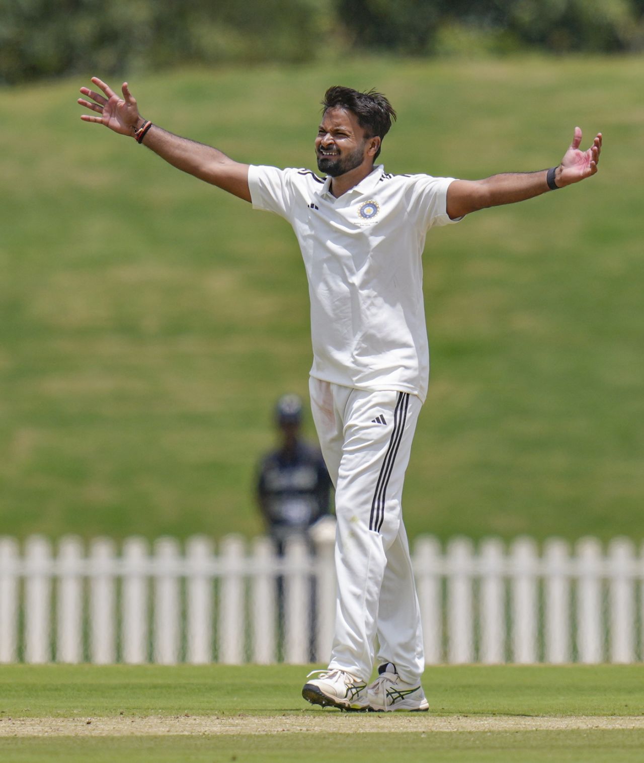 Mukesh Sharma appeals for a wicket, North Zone vs East Zone, day 1, Bengaluru, August 28, 2025