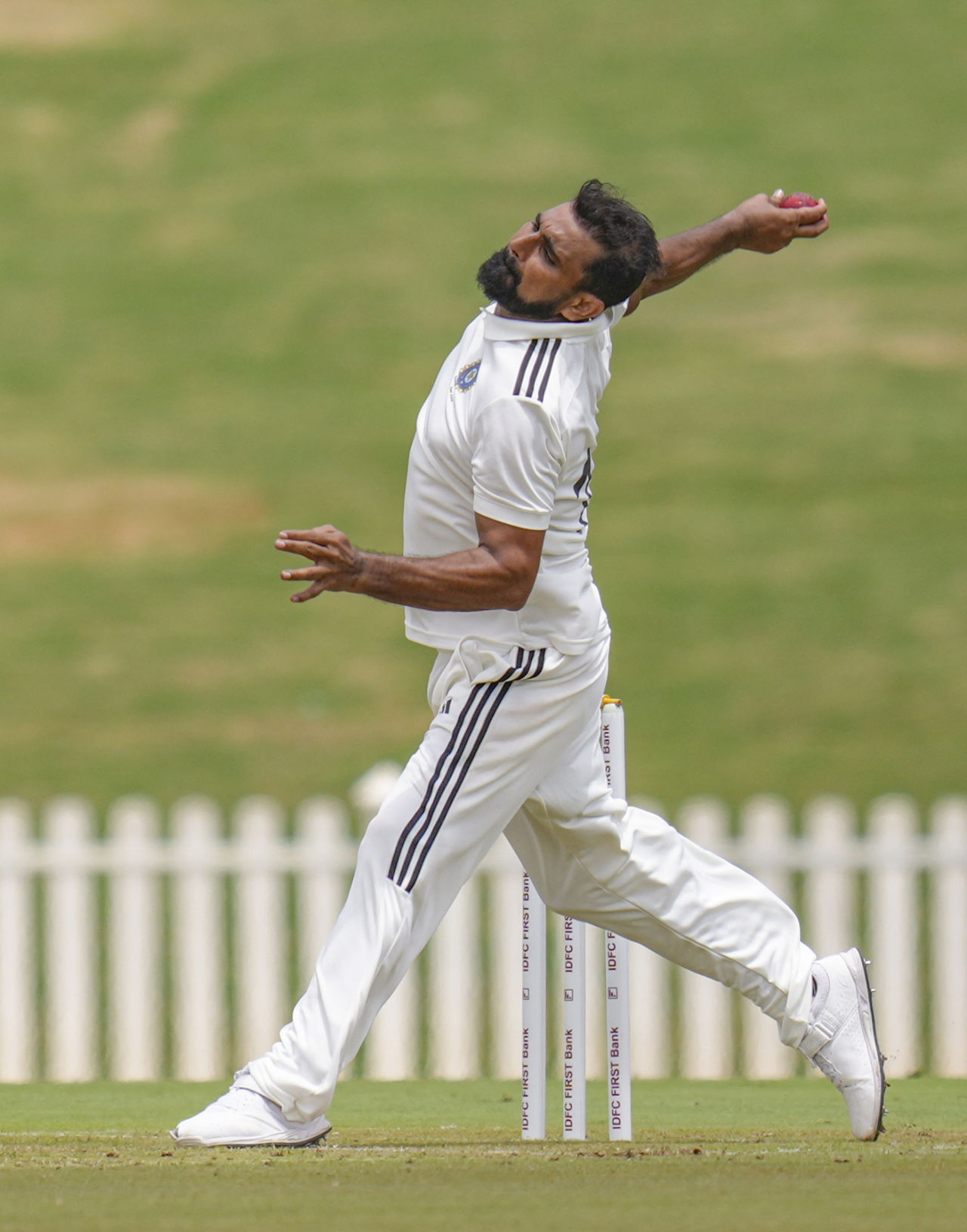 Mohammed Shami delivers a ball, North Zone vs East Zone, day 1, Bengaluru, August 28, 2025