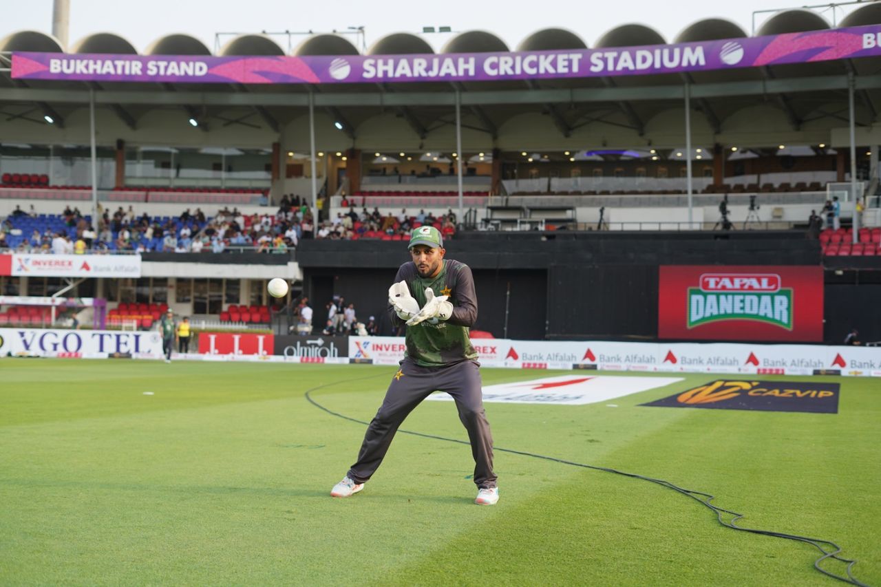 Mohammad Haris undertakes wicketkeeping drills, Afghanistan vs Pakistan, UAE T20I tri-series, Sharjah, August 29, 2025