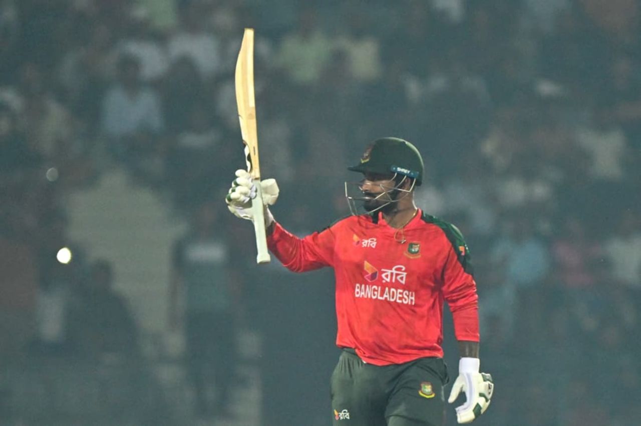 Litton Das celebrates his 26-ball half-century, Bangladesh vs Netherlands, 1st T20I, Sylhet, August 30, 2025