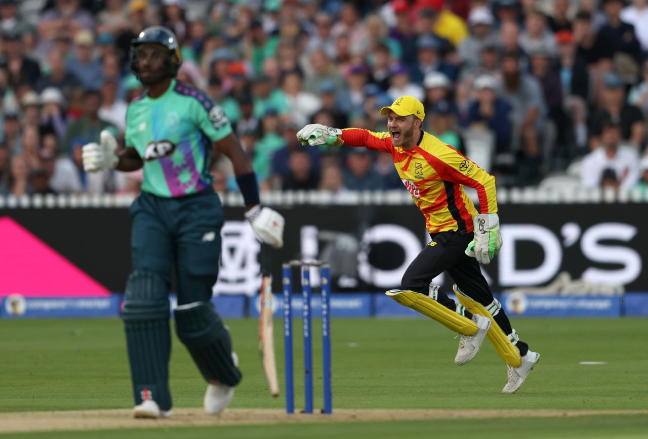 Tawanda Muyeye fell to Dillon Pennington's first ball, Oval Invincibles vs Trent Rockets, Men's Hundred final, Lord's, August 31, 2025