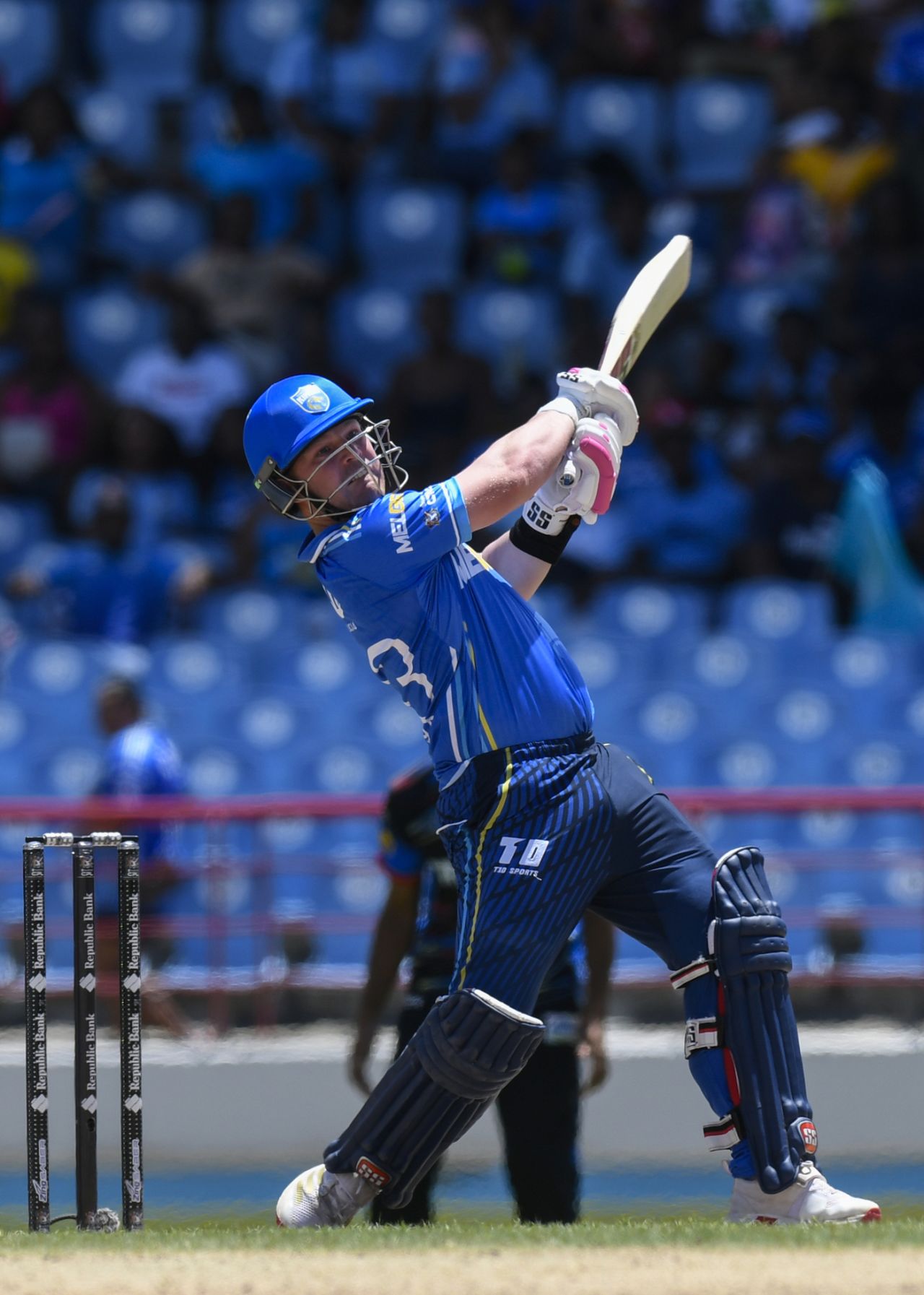 Tim Seifert plays a shot during his opening blitz, St Lucia Kings vs Antigua and Barbuda Falcons, CPL 2025, Gros Islet, August 31, 2025