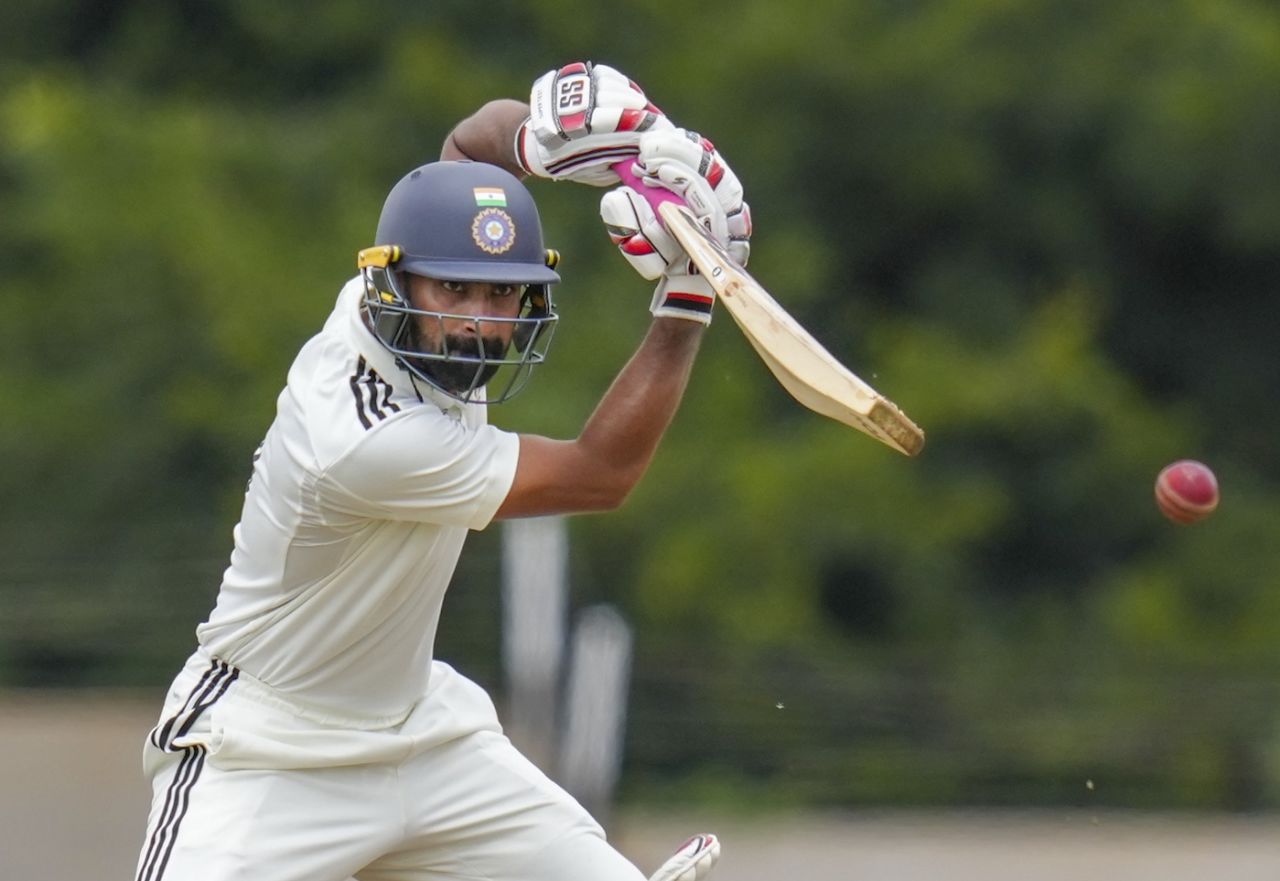 N Jagadeesan drives the ball en route his 197, North Zone vs South Zone, Duleep Trophy semi-final, 2nd day, Bengaluru, September 5, 2025