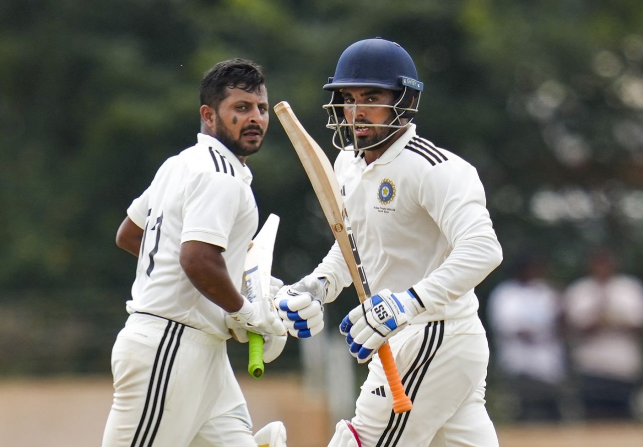 Shubham Khajuria and Nishant Sindhu had a century stand, South Zone vs North Zone, Duleep Trophy semi-final, Bengaluru, 3rd day, September 6, 2025