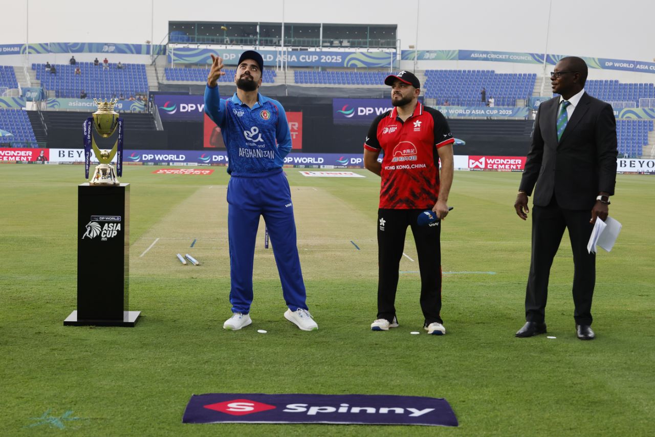 Captains Rashid Khan and Yasim Murtaza at the toss, Afghanistan vs Hong Kong, Men's T20 Asia Cup, Abu Dhabi, September 09, 2025