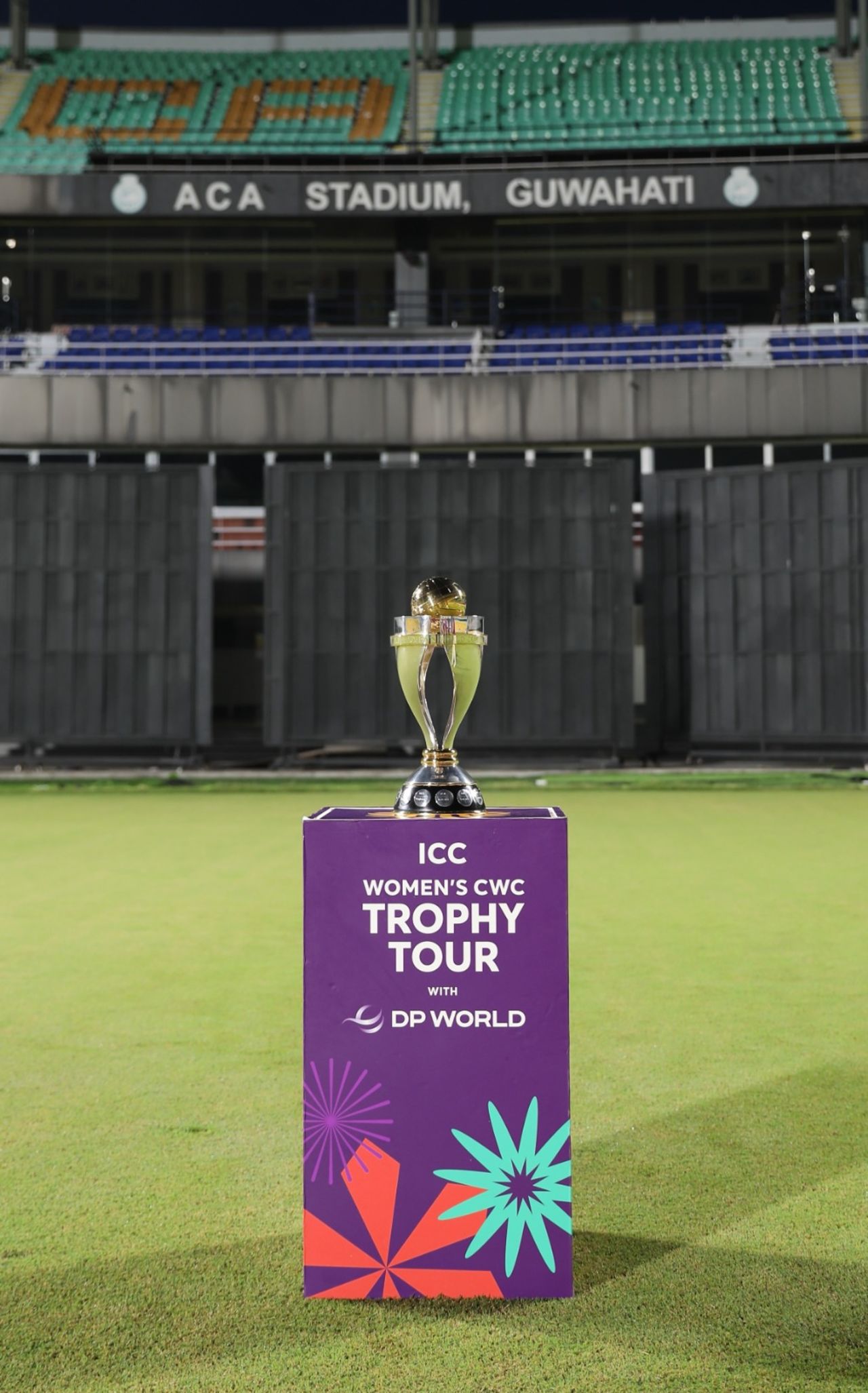 The Women's World Cup trophy in display at the Barsapara Cricket Stadium, Guwahati, September 10, 2025
