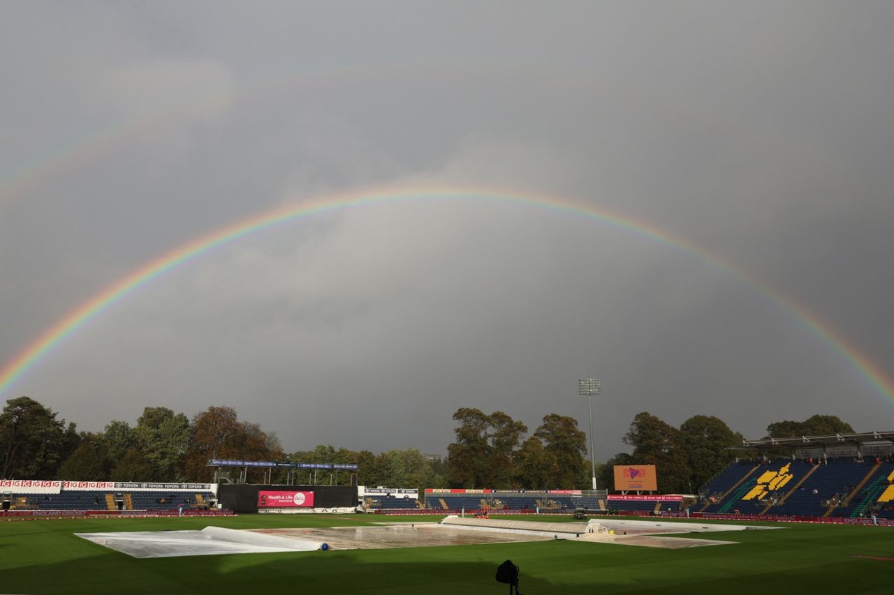 A rainbow arcs over Sophia Gardens, England vs South Africa, 1st Men's T20I, Cardiff, September 10, 2025