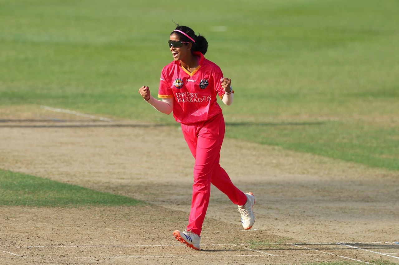 Shreyanka Patil is one of the three Indians at the WCPL 2025, Trinbago Knight Riders vs Barbados Royals, Women's Caribbean Premier League, Guyana, September 10, 2025