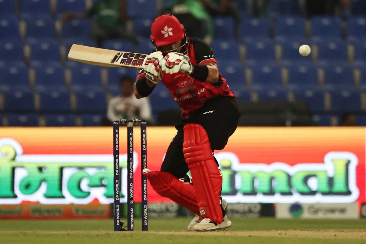 Zeeshan Ali shapes to duck under a bouncer, Bangladesh vs Hong Hong, Men's T20 Asia Cup, Abu Dhabi, September 11, 2025