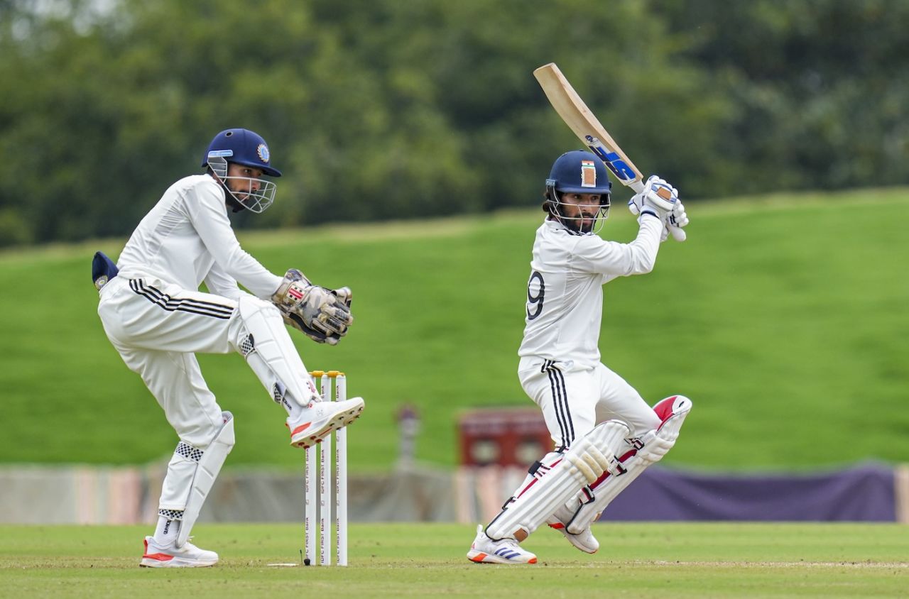 Rajat Patidar scored briskly while Mohammed Azharuddeen watched from behind, South Zone vs Central Zone, Duleep Trophy final, 2nd day, CEG Ground, September 12, 2025