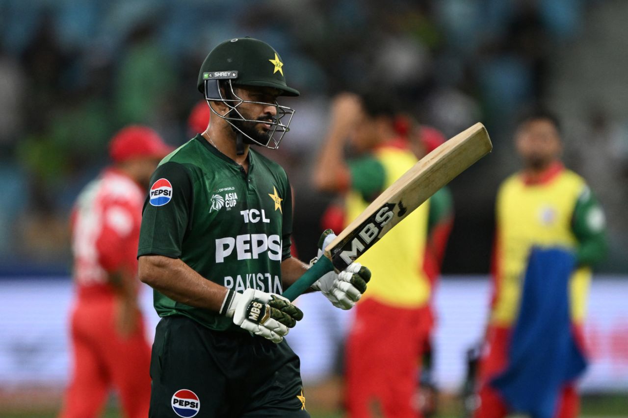 Mohammad Nawaz walks back after his dismissal, Pakistan vs Oman, Men's T20 Asia Cup, Dubai, September 12, 2025