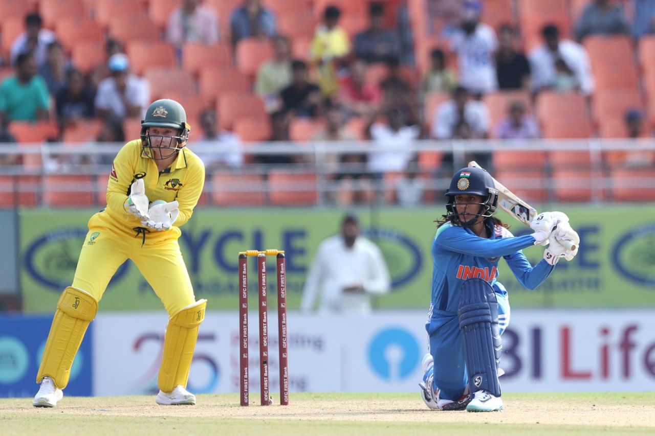 Jemimah Rodrigues hits through the off side, India vs Australia, 1st women's ODI, New Chandigarh, September 14, 2025