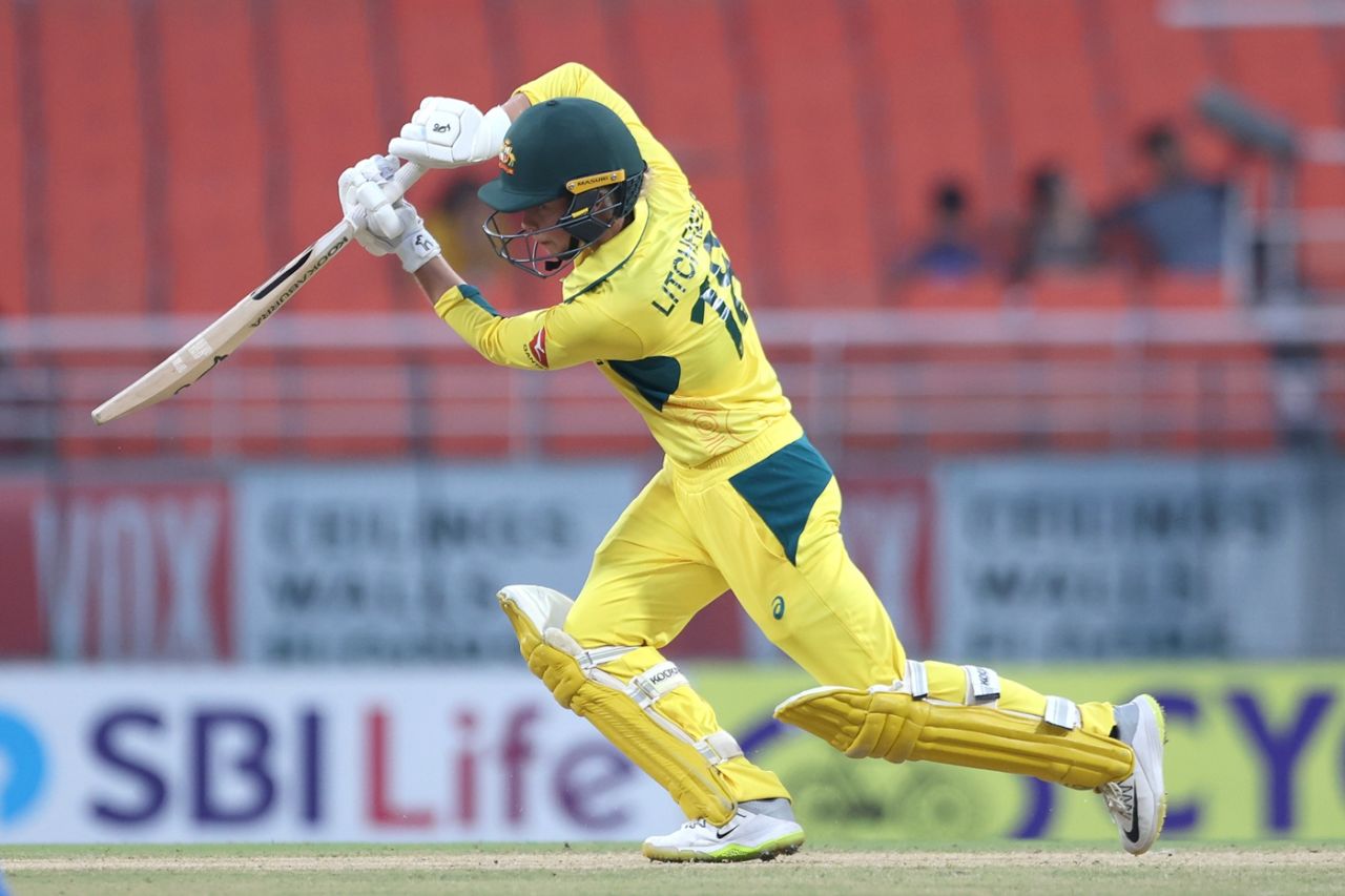 Phoebe Litchfield hits down the ground, India vs Australia, 1st women's ODI, New Chandigarh, September 14, 2025