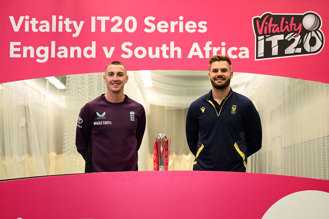 Harry Brook and Aiden Markram pose with the trophy, England vs South Africa, 3rd Men's T20I, Trent Bridge, Nottingham, September 14, 2025