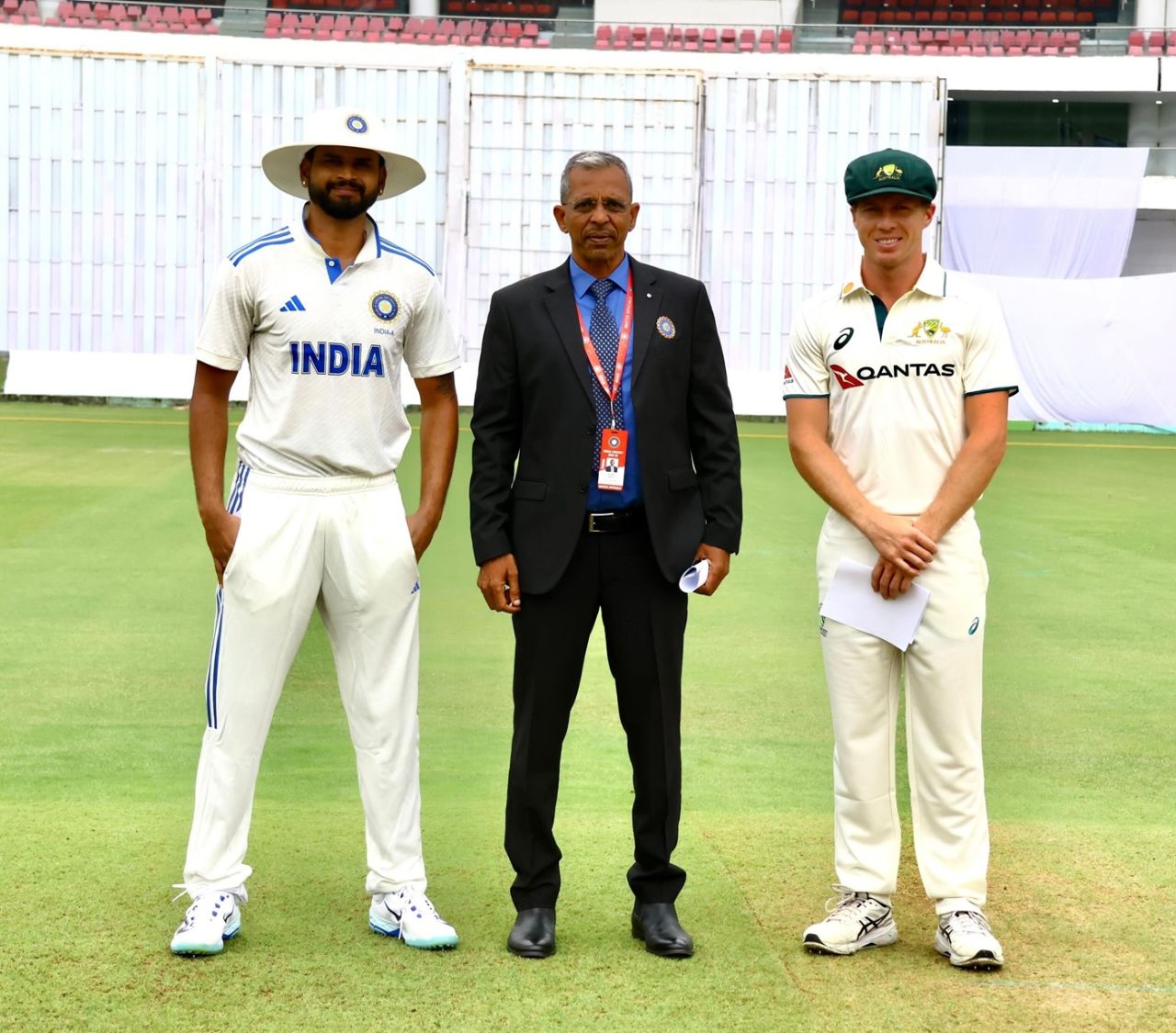 Captains Shreyas Iyer and Nathan McSweeney at the toss, India A vs Australia A, 1st unofficial Test, Lucknow, Day 1, September 16, 2025