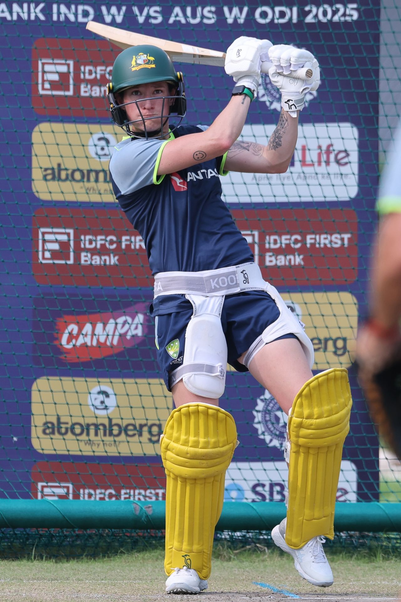 Megan Schutt hits out at the nets, India vs Australia, 2nd women's ODI, New Chandigarh, September 16, 2025
