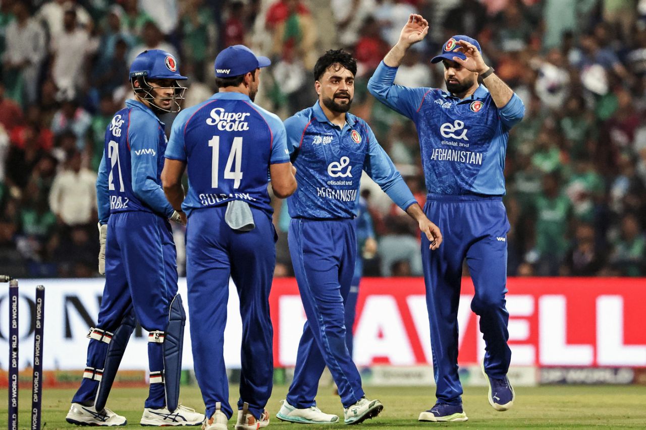 Rashid Khan celebrates his breakthrough, Bangladesh vs Afghanistan, Men's T20 Asia Cup, Abu Dhabi, September 16, 2025