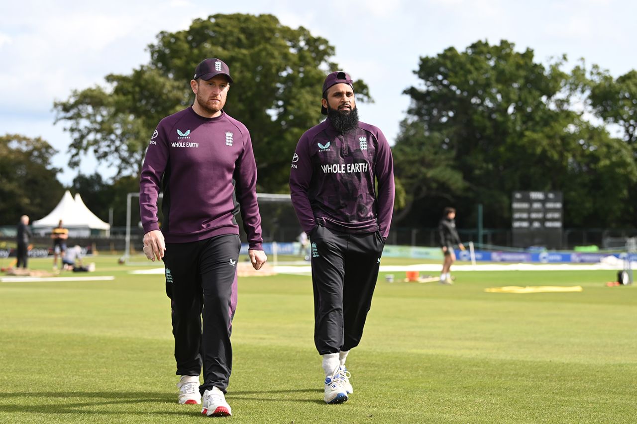 Liam Dawson and Adil Rashid at net practice, Ireland vs England, 1st T20I, Dublin, September 16, 2025