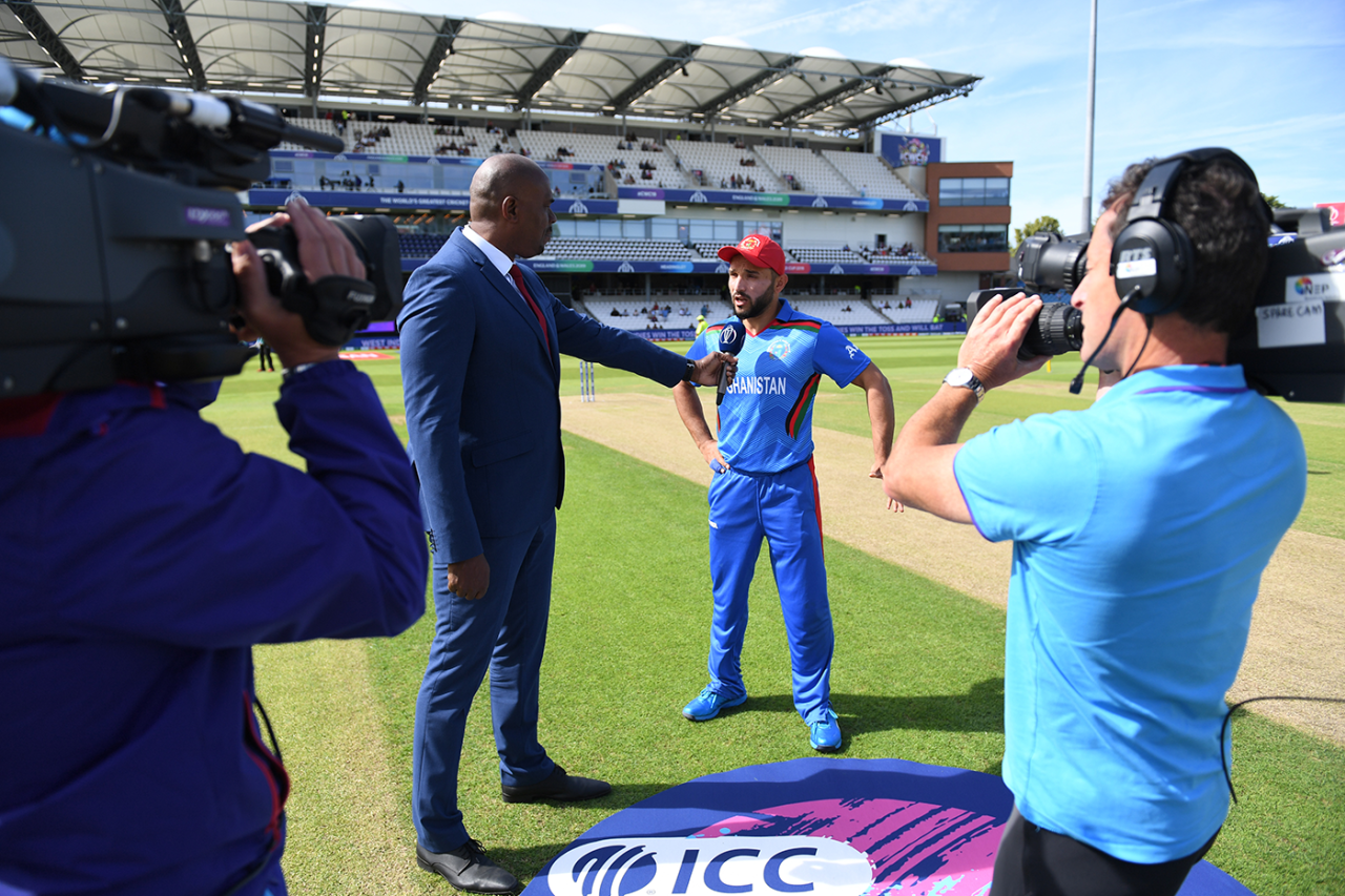 Ian Bishop interviews Gulbadin Naib, Group Stage, World Cup 2019, Afghanistan v West Indies, Headingley, Leeds, England, July 4, 2019
