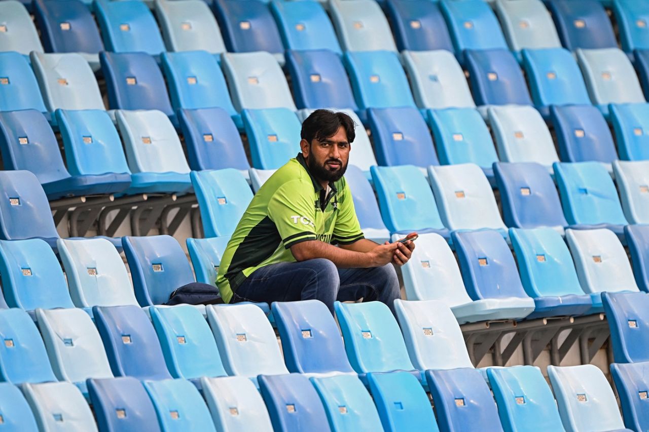 A Pakistan fan finds himself alone in the stands, UAE vs Pakistan, Men's T20 Asia Cup, Dubai, September 17, 2025