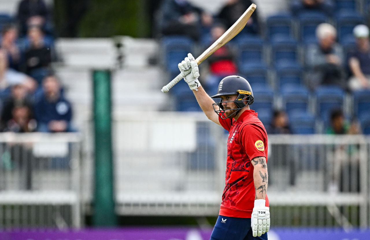 Phil Salt salutes the crowd after his 20-ball fifty, Ireland vs England, 1st Men's T20 International, Malahide, Dublin, September 17, 2025