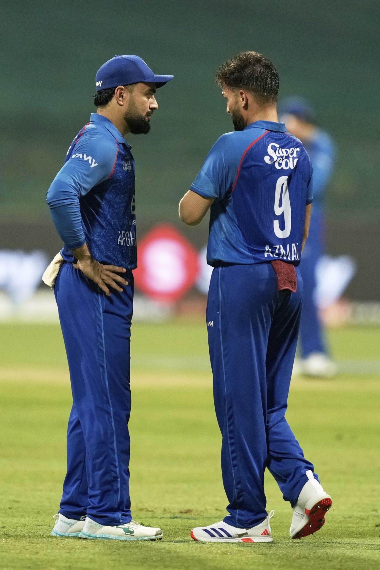Rashid Khan and Azmatullah Omarzai in discussion, Afghanistan vs Sri Lanka, Men's T20 Asia Cup, Abu Dhabi, September 18, 2025