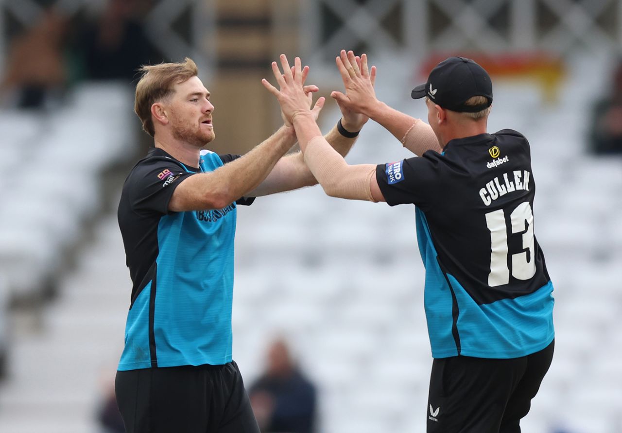 Tom Taylor celebrates a breakthrough, Metro Bank One-Day Cup final, Trent Bridge, September 20, 2025