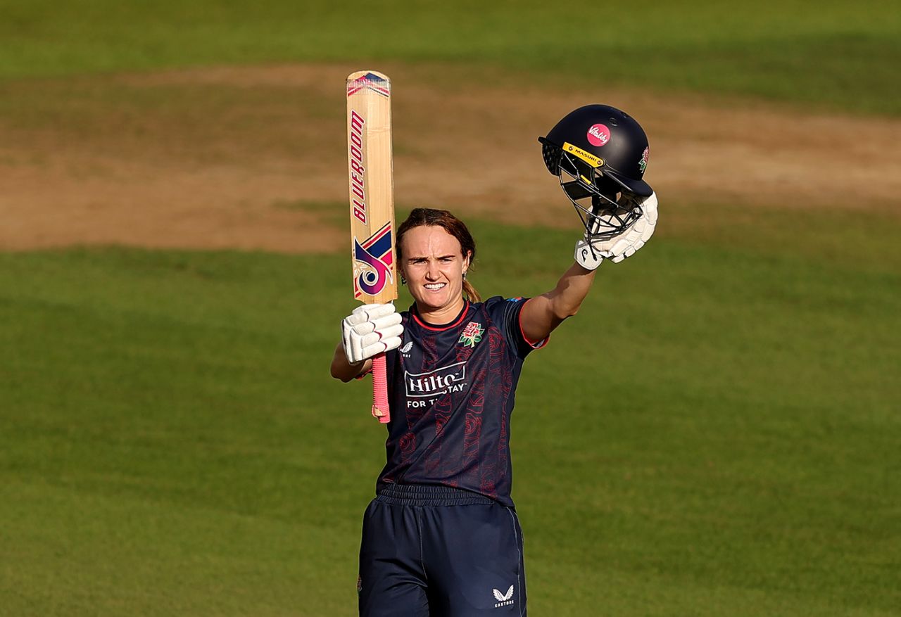 Gaby Lewis acknowledges her hundred, Hampshire vs Lancashire, Women's One-Day Cup final, Southampton, September 21, 2025