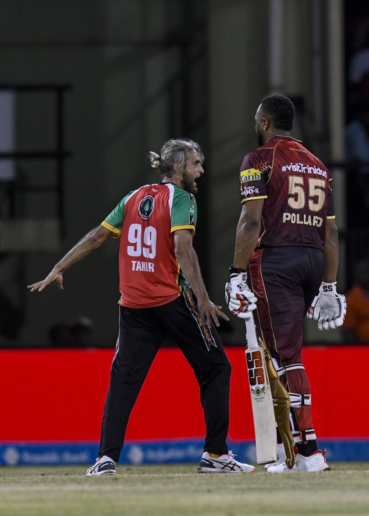 Imran Tahir lets it know after dismissing Kieron Pollard, Guyana Amazon Warriors vs Trinbago Knight Riders, CPL final, Providence, September 21, 2025