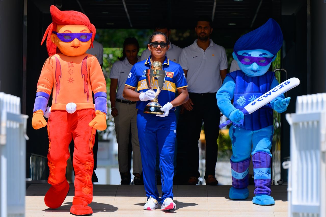 Chamari Athapaththu brings the Women's World Cup in to the R Premadasa Stadium, Colombo, September 22, 2025 