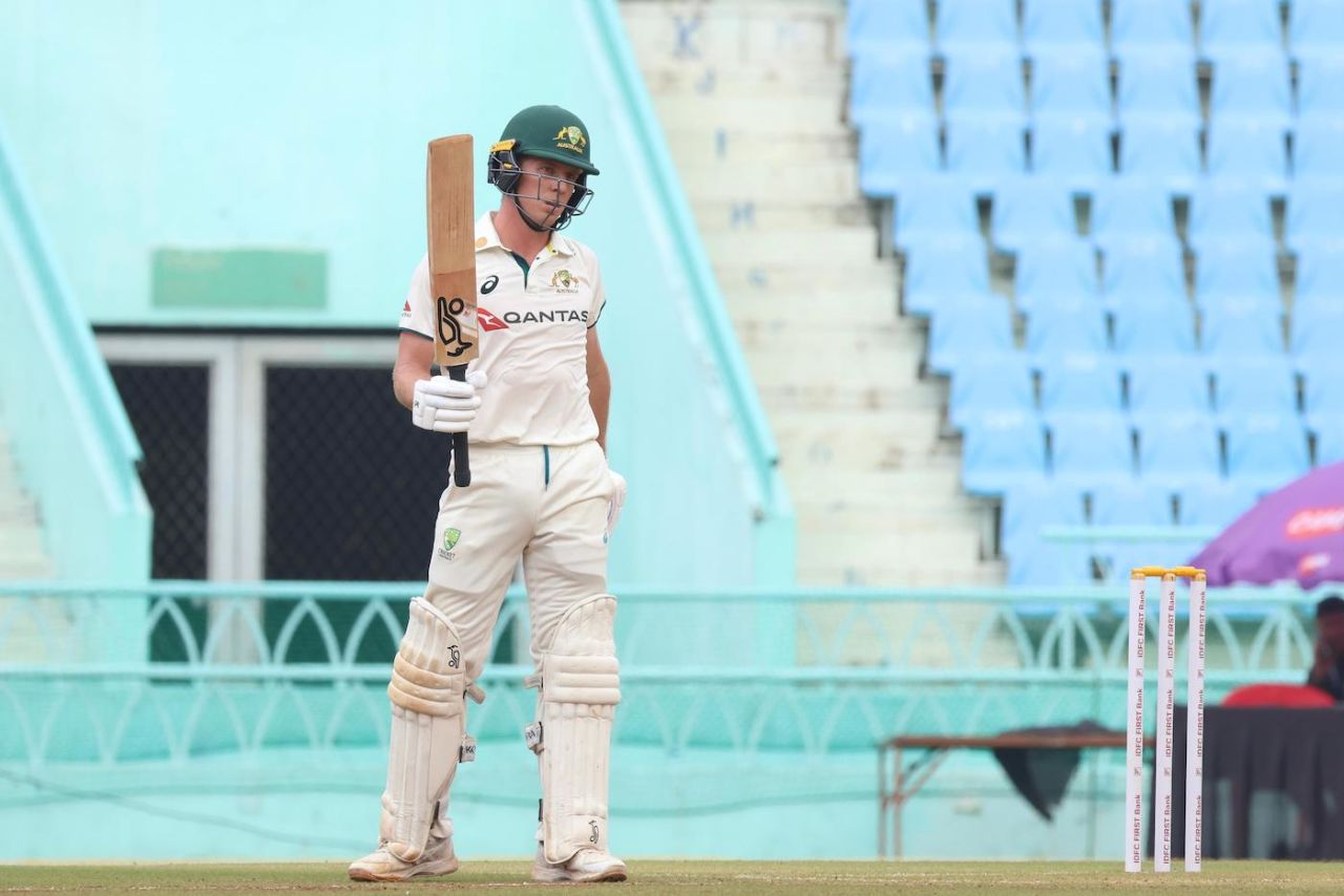 Nathan McSweeney made his first fifty of the tour, India A vs Australia A, 2nd unofficial Test, 1st day, Lucknow, September 23, 2025