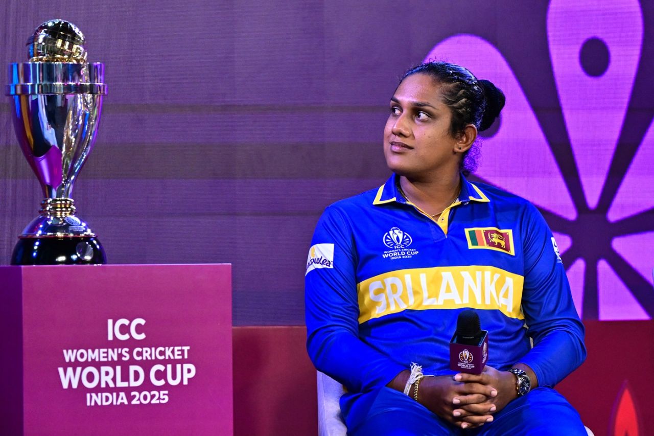 Chamari Athapaththu looks at and dreams about lifting the World Cup trophy, Women's World Cup, Colombo, September 26, 2025 
