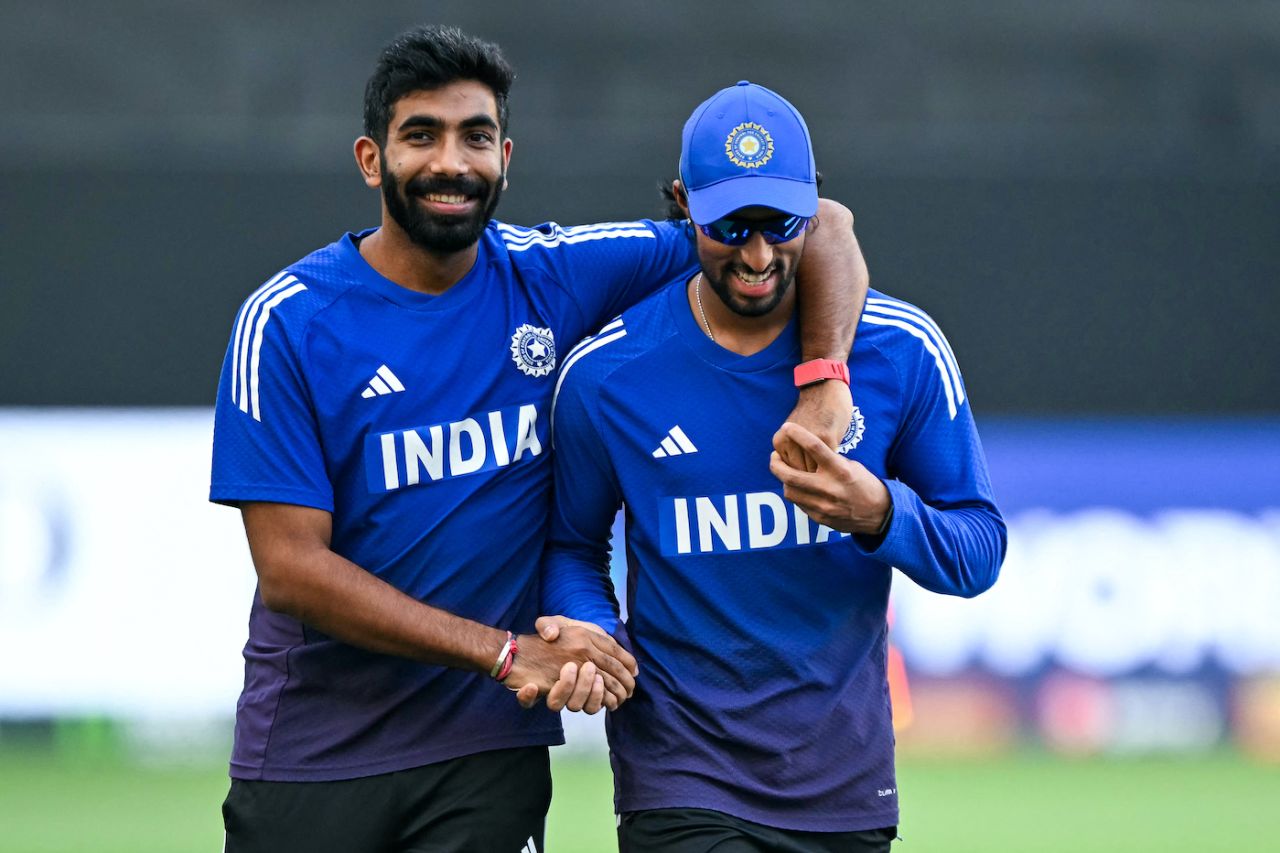 Jasprit Bumrah, who was rested for the game, has a laugh with Tilak Varma, India vs Sri Lanka, Men's T20 Asia Cup, Dubai, September 26, 2025