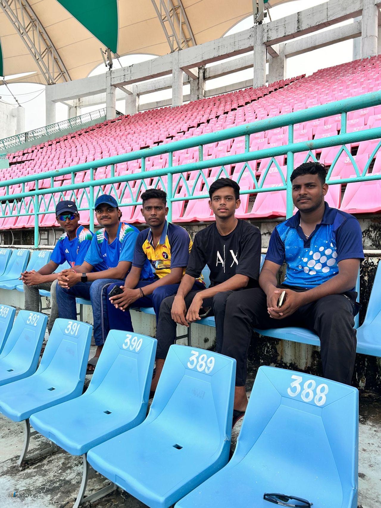 Academy friends Vijendra, Mayank, Mukesh, Anas and Satyam, India A vs Australia A, Lucknow, September 26, 2025
