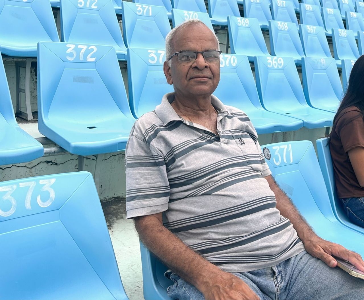 Retired bank employee Kamlesh Singh watches matches regularly at the Ekana Stadium, India A vs Australia A, Lucknow, September 26, 2025