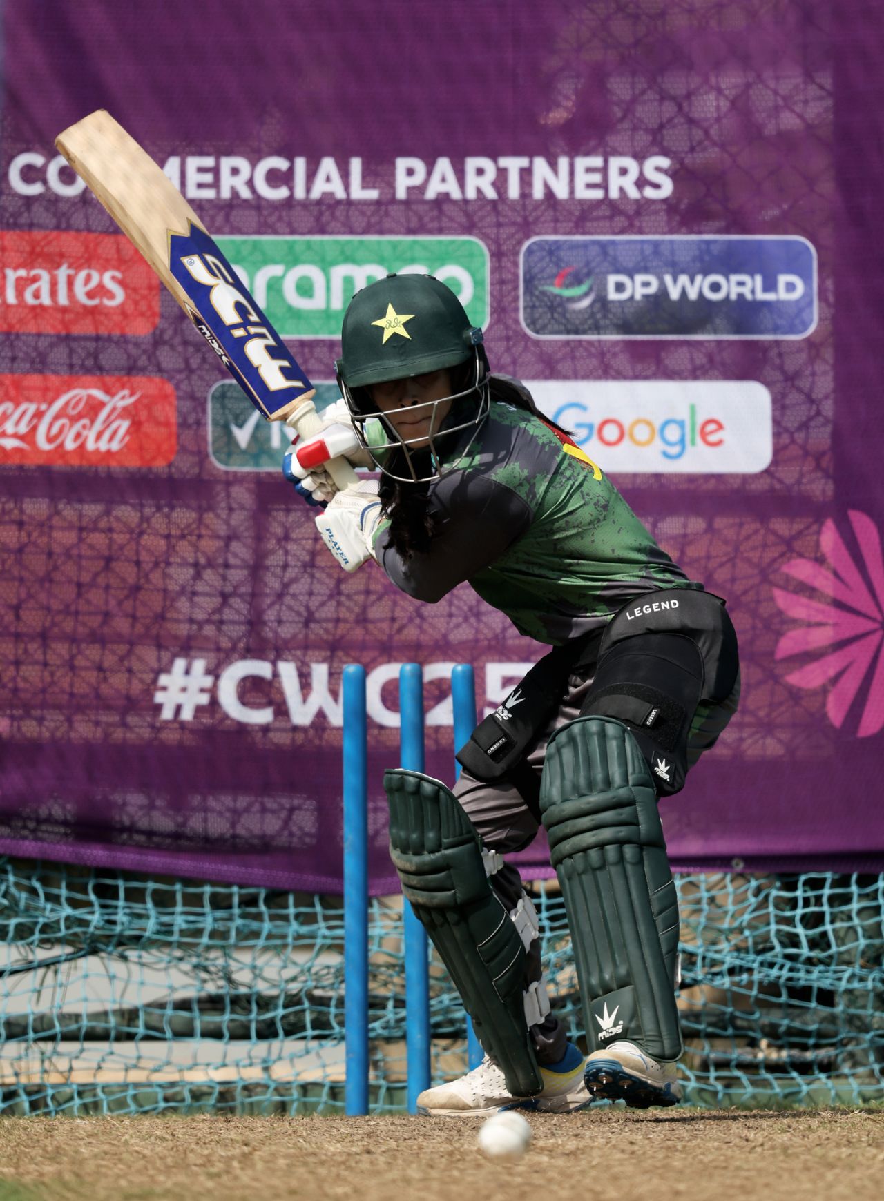 Sidra Nawaz has a swing in the net, Colombo, Sri Lanka, September 30, 2025