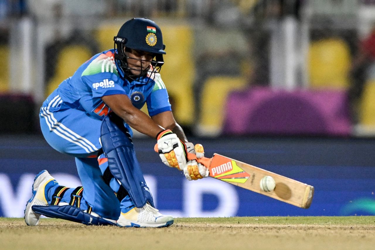 Deepti Sharma plays a shot during her innings, India vs Sri Lanka, Women's ODI World Cup, Guwahati, September 30, 2025