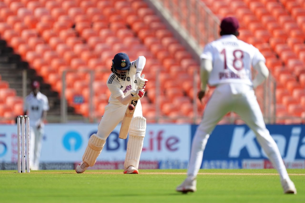 KL Rahul gets solidly behind the ball, India vs West Indies, 1st Test, Ahmedabad, 2nd day, October 3, 2025