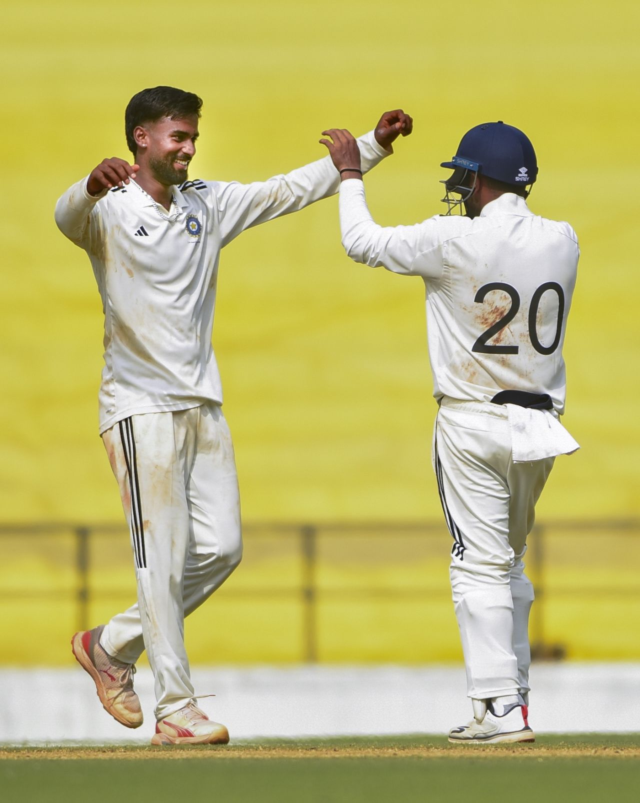 Manav Suthar celebrates after picking up a wicket, Vidarbha vs Rest of India, Irani Cup, 4th day, Nagpur, October 4, 2025