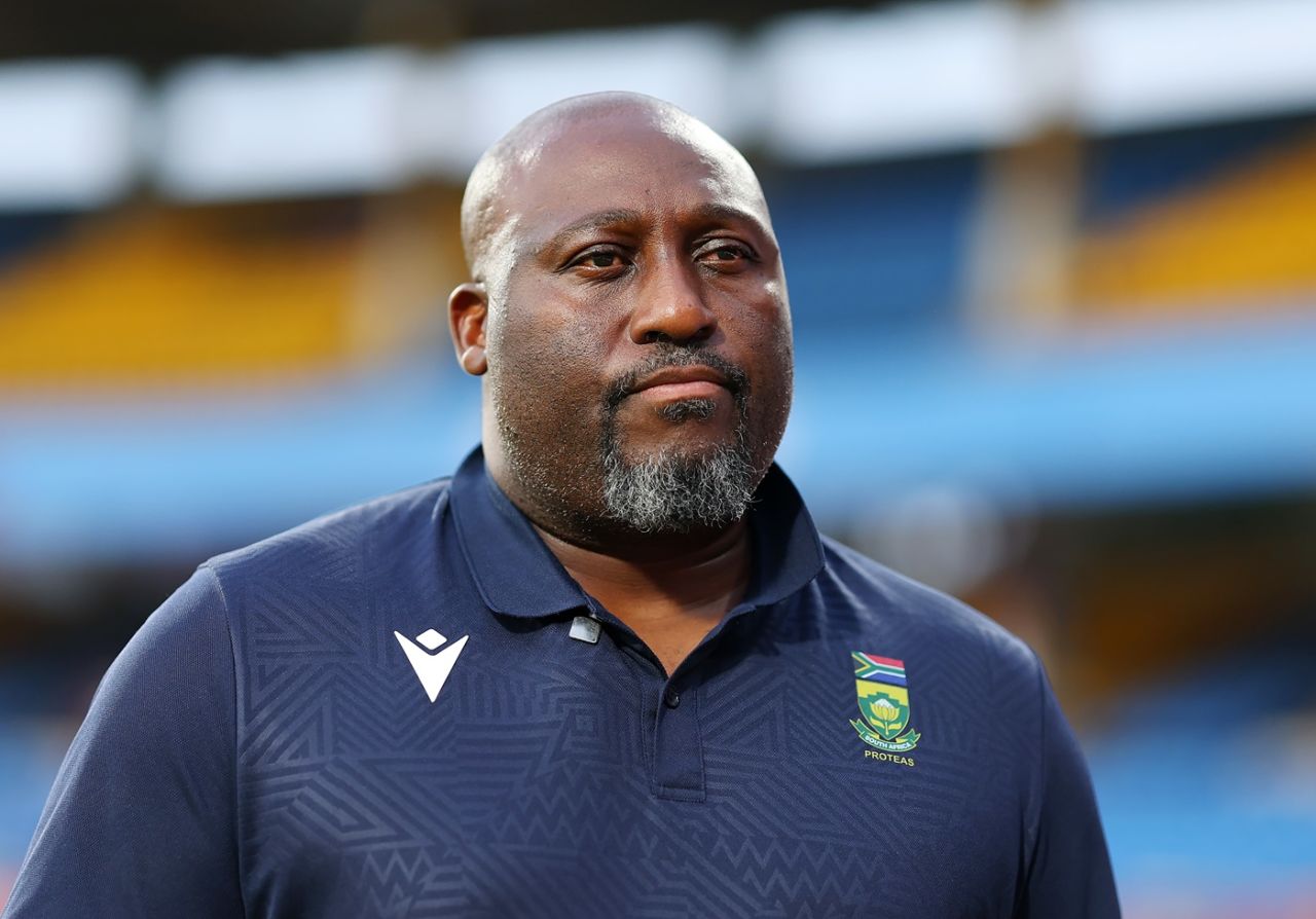 Coach Mandla Mashimbyi oversees South Africa's training session, Indore, October 5, 2025
