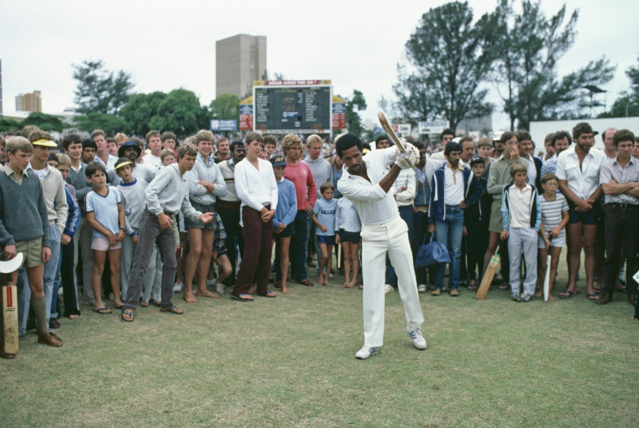 Bernard Julien demonstrates a shot during the rebel tour of South Africa, Durban, February, 1983