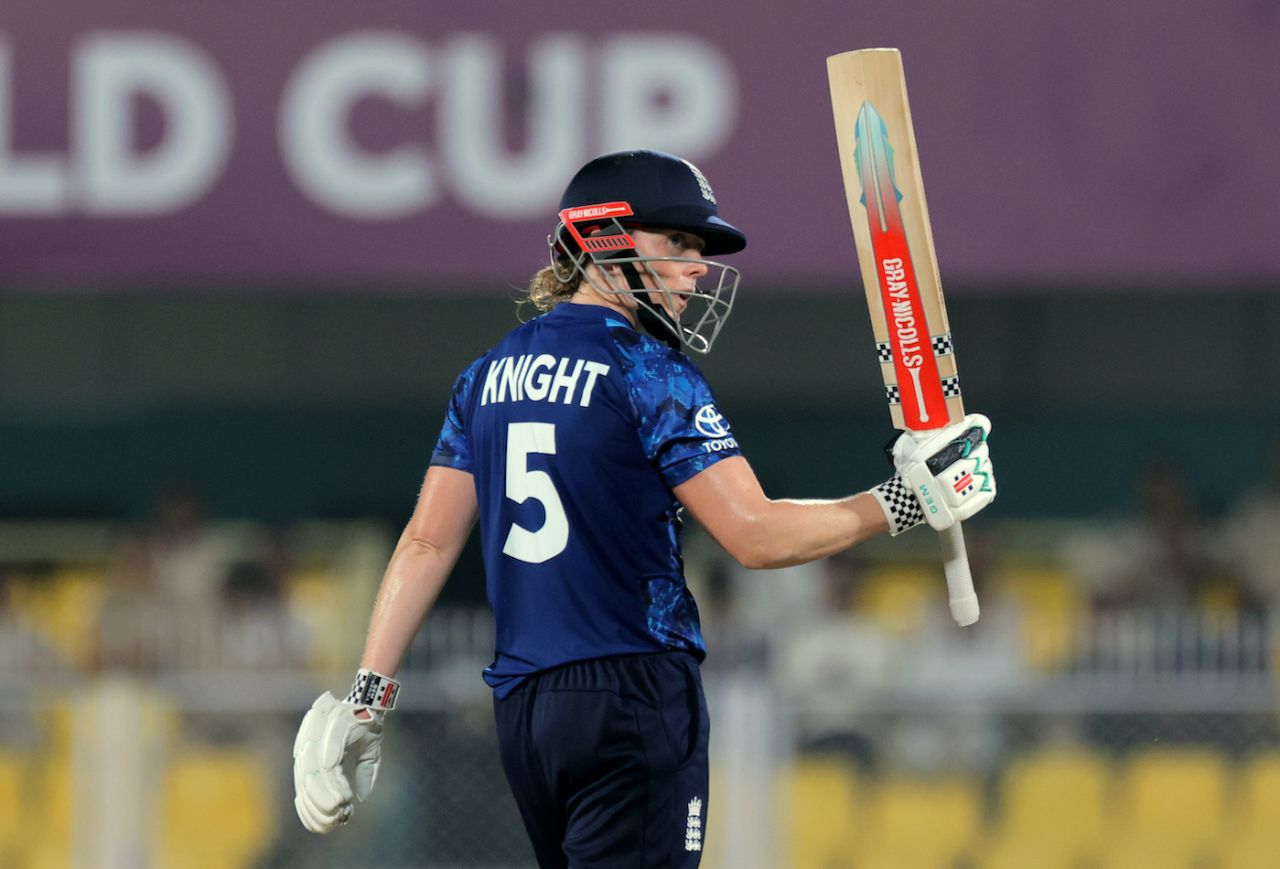 Heather Knight celebrates a crucial fifty, Bangladesh vs England, Women's ODI World Cup, Guwahati, October 7, 2025
