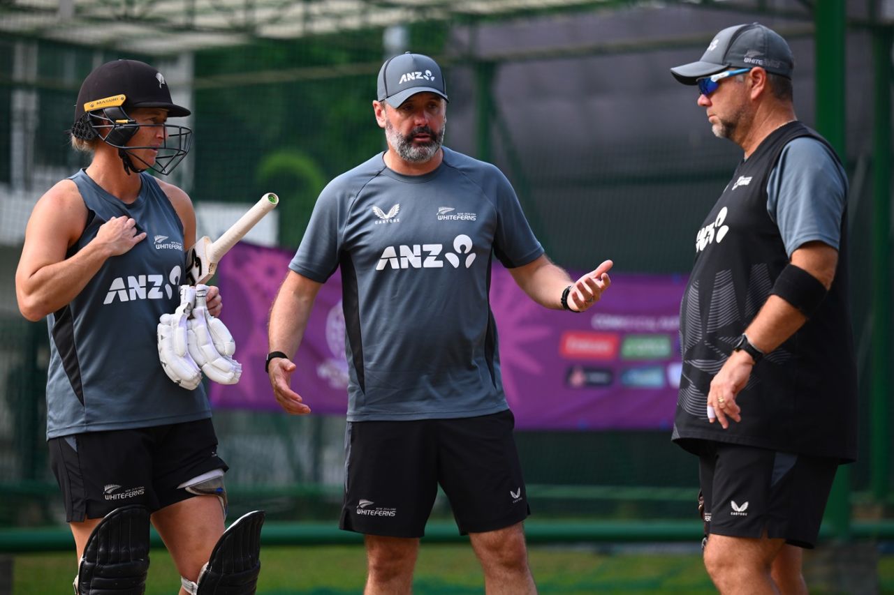 Sophie Devine, Ben Sawyer and Craig McMillan plot New Zealand's revival, Guwahati, October 9, 2025