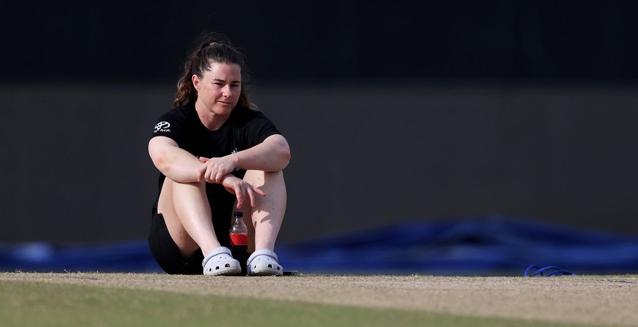 Tammy Beaumont inspects the Premadasa surface ahead of England's match with Sri Lanka, Colombo, October 10, 2025