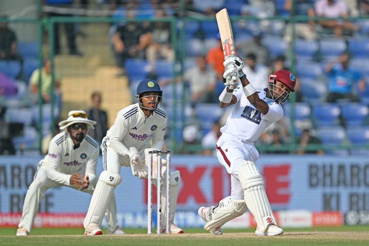 Alick Athanaze nonchalantly smoked Kuldeep Yadav for a six in the 15th over, India vs West Indies, 2nd Test, Delhi, 2nd day, October 11, 2025