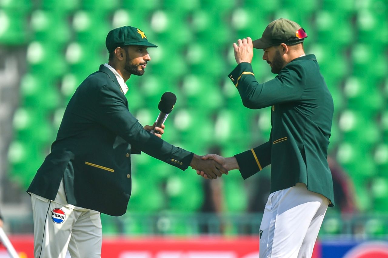 Shan Masood and Aiden Markram at the toss, Pakistan vs South Africa, 1st Test, Day 1, Lahore, October 12, 2025