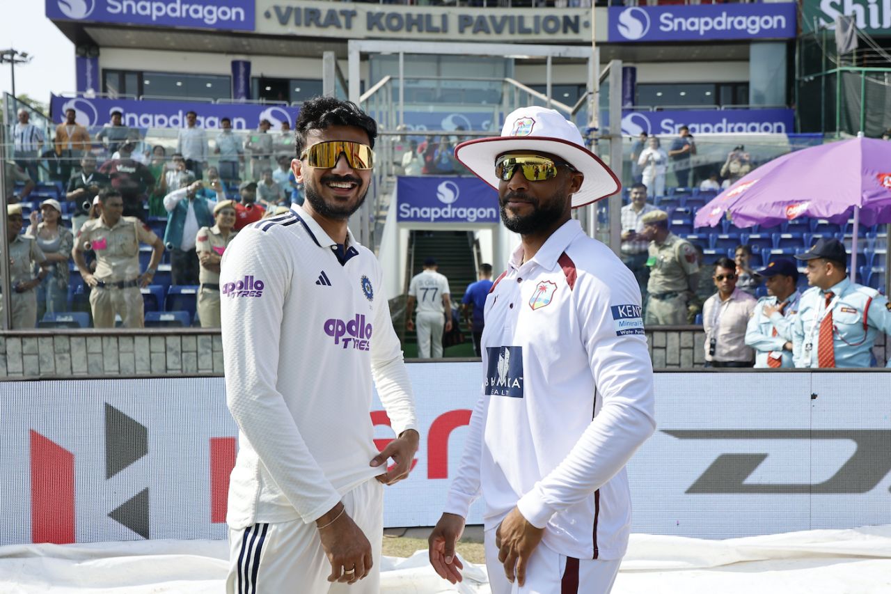 Axar Patel and Shai Hope have a laugh at the end of the game, India vs West Indies, 2nd Test, Delhi, 5th Day, October 14, 2025