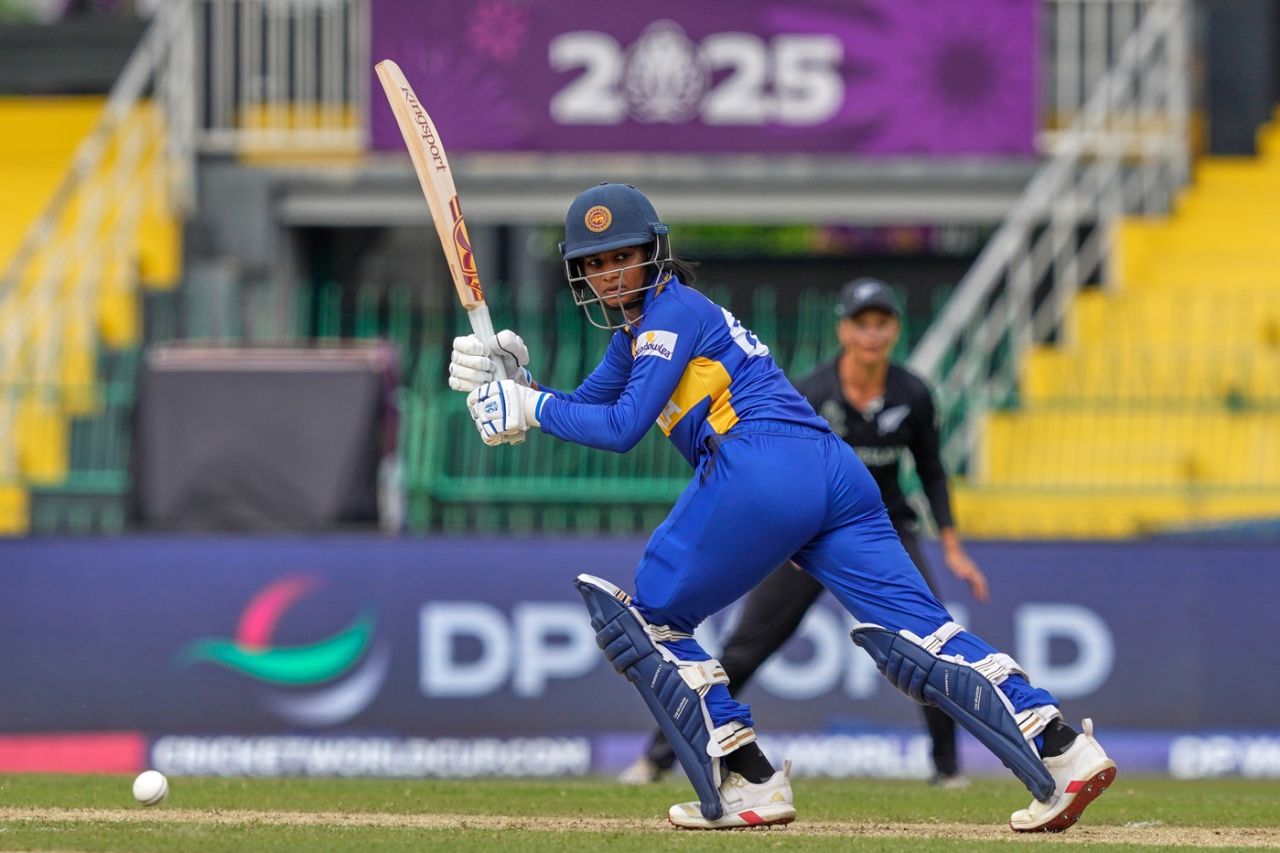 Back at her familiar opening spot, Vishmi Gunaratne was slow to get going, New Zealand vs Sri Lanka, Women's ODI World Cup, Colombo, October 14, 2025
