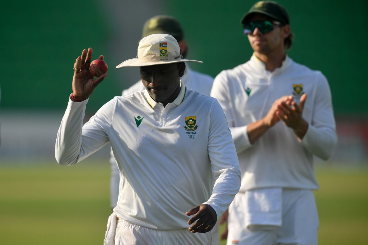 Senuran Muthusamy finished with career-best match figures of 11 for 174, Pakistan vs South Africa, 1st Test, Lahore, 3rd day, October 14, 2025